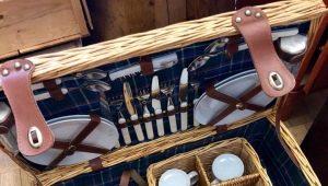 Choosing a set in a picnic suitcase