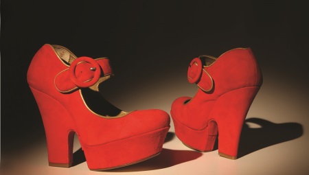 Red suede pumps