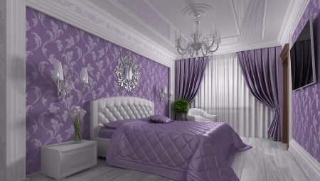 Bedroom interior design in lilac colors