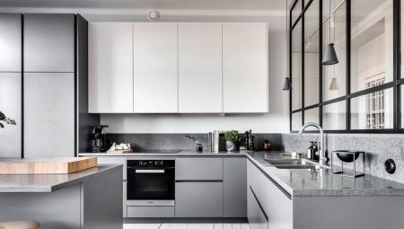 Kitchen with white top and gray bottom