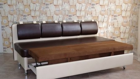Narrow straight sofas with sleeping place for the kitchen