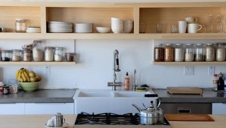 Types and features of placing open shelves in the kitchen