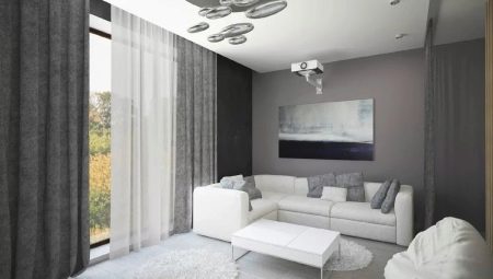 Gray curtains in the interior of the living room
