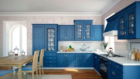 Blue kitchens: the choice of a headset and a combination of colors in the interior