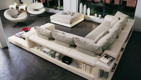 Sofas with shelves: types, sizes and secrets of choice