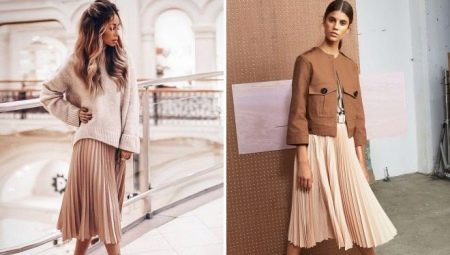 Beige pleated skirt as part of the wardrobe