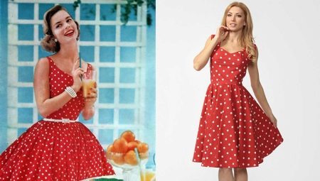 Features of red dresses with white polka dots