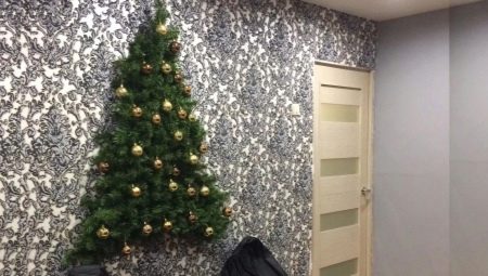 Tinsel Christmas trees on the wall