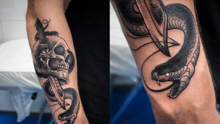 The meaning of a snake with a dagger in a tattoo and options for sketches
