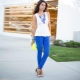 What can I wear with blue pants?