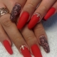 Design of red manicure for long nails