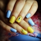 Ideas for the design of manicure in yellow-blue tones