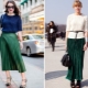 What can be combined with green pleated skirts?