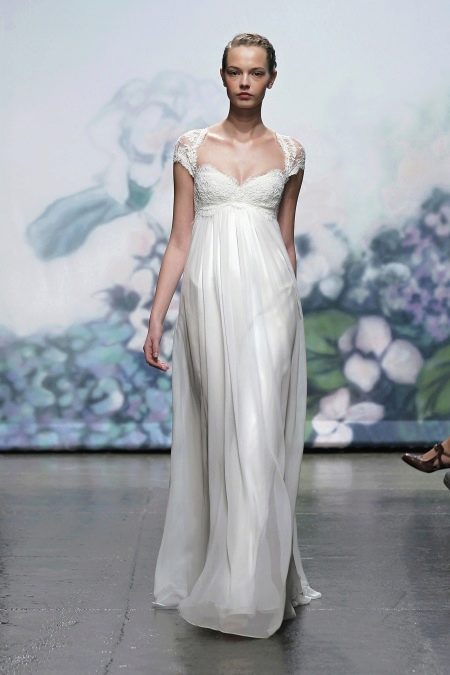 Empire wedding dress with lace bodice