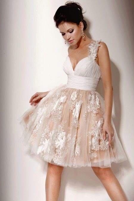 Summer wedding dress with satin bodice and puffy skirt