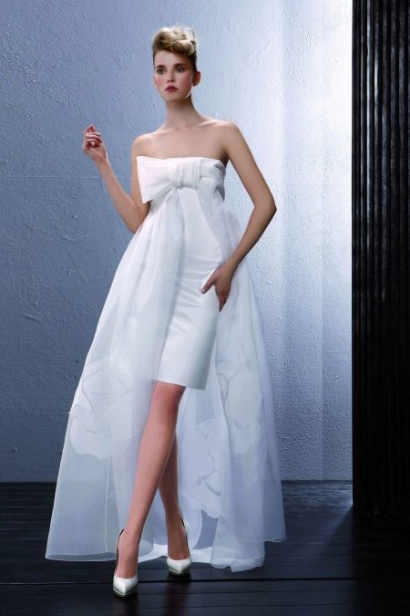 Wedding dress with a false train