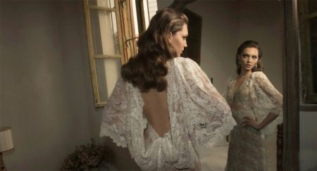 Sexy wedding dress with open back and closed neckline