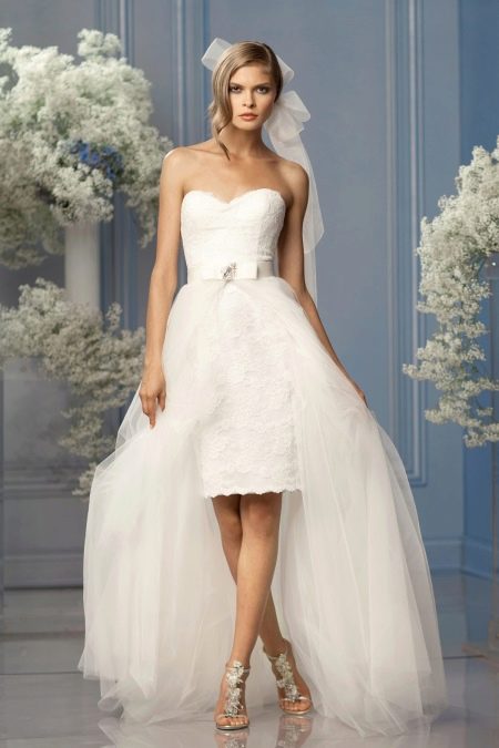 Sheath wedding dress with detachable skirt