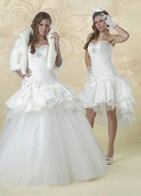 Transformer wedding dress made of different types of fabric