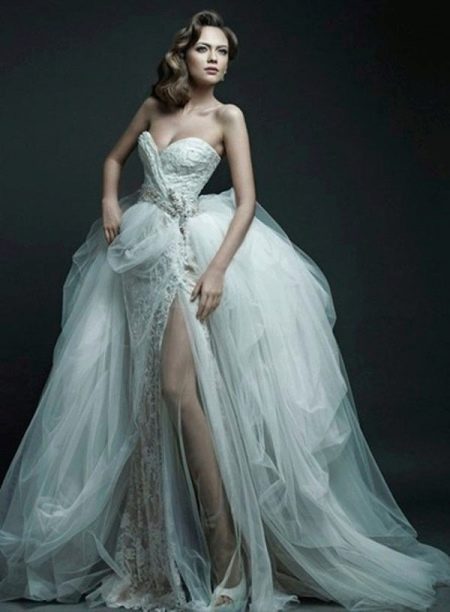 Lush wedding dress of different texture