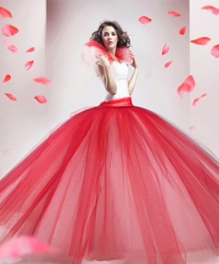 Red wedding puffy dress with white corset