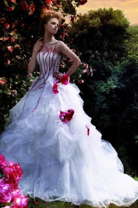 Wedding dress with stripes on the corset