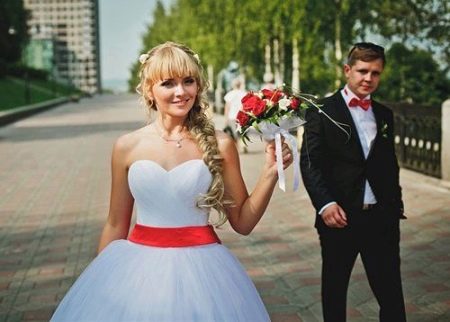 Wedding dress with bouquet