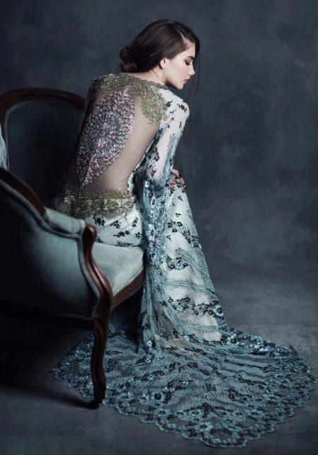 Wedding dress with transparent back and decor