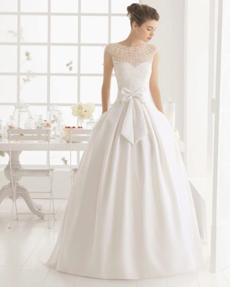 Puffy wedding dress with illusion neckline