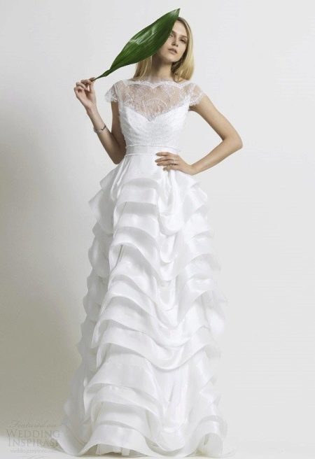 Wedding dress with a closed sheer top