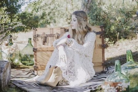 Lace wedding dress in hippie style