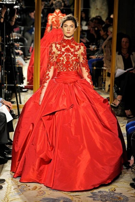 Red closed wedding dress