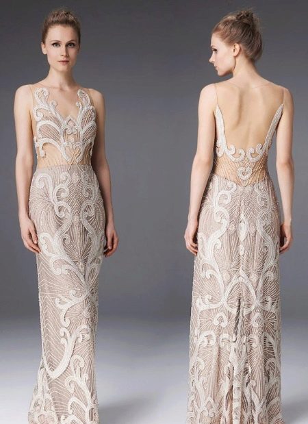 Lace evening dress beige