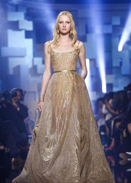 Beige Fluffy Dress by Elie Saab