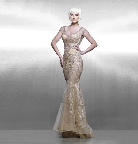 Beige nude evening dress