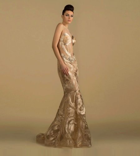 Beige evening dress from designer Saiid Kobeisy