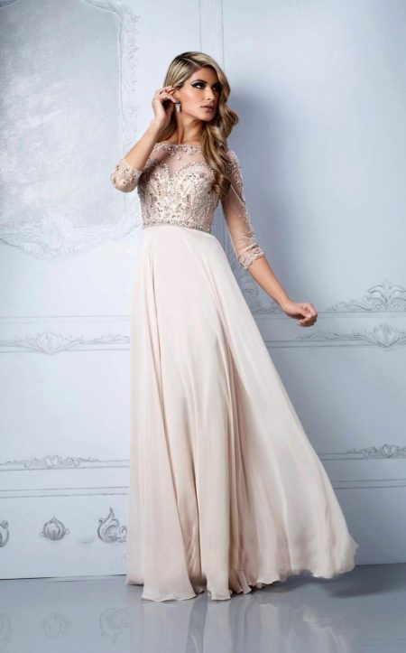 Beige evening dress with a darker top