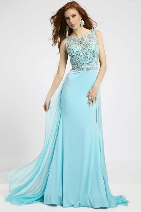 Turquoise evening dress with lace