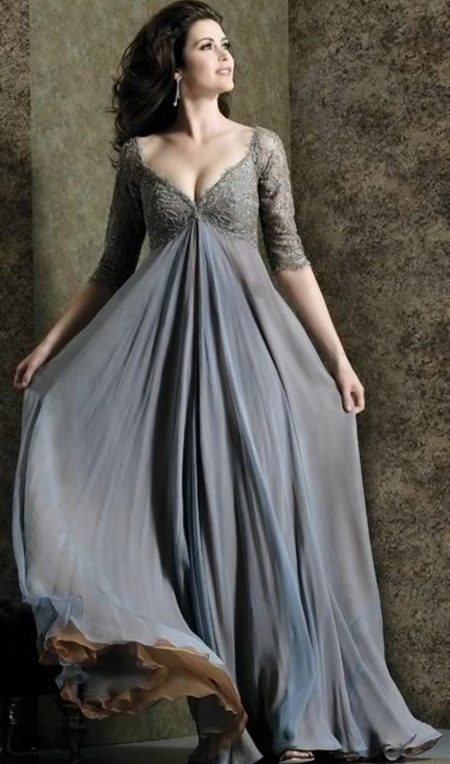 Empire gray evening dress for full