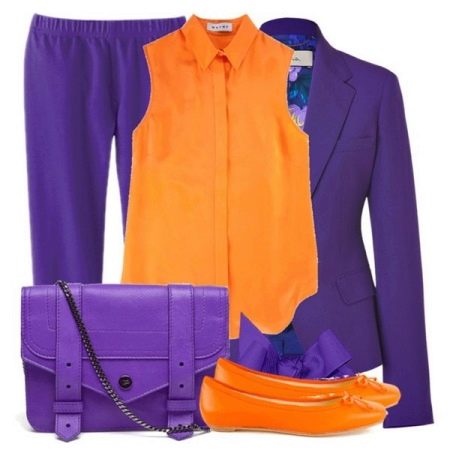 Purple with orange dress and blazer