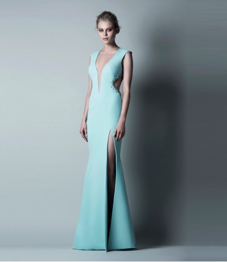 Evening dress turquoise from Saiid Kobeisy with a slit