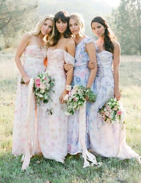 Delicate floor-length bridesmaid dresses