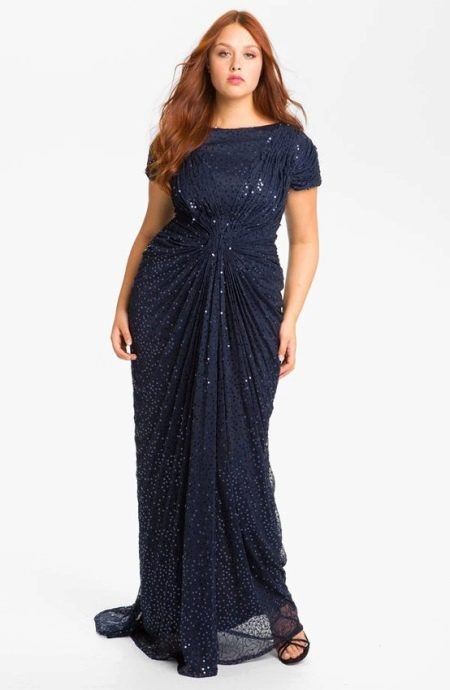 Evening dress with drapery for plump