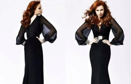 Evening dress with chiffon sleeves