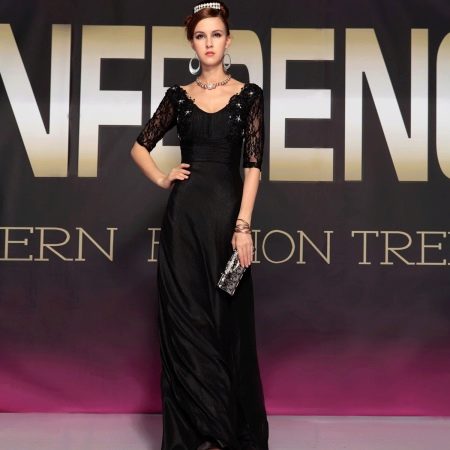 Long black evening dress with sleeves