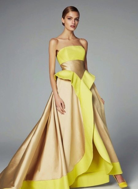 Puffy yellow evening dress