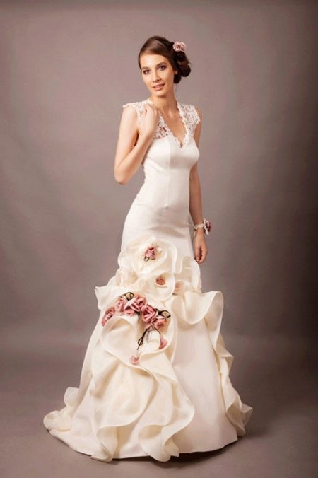 Wedding satin dress with flowers