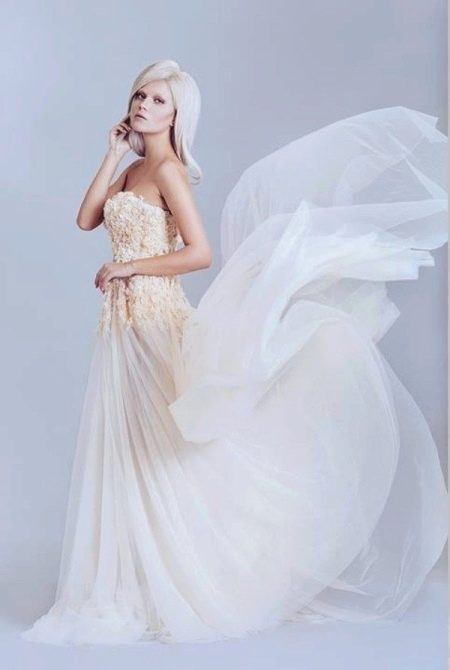 Evening dress white with beige