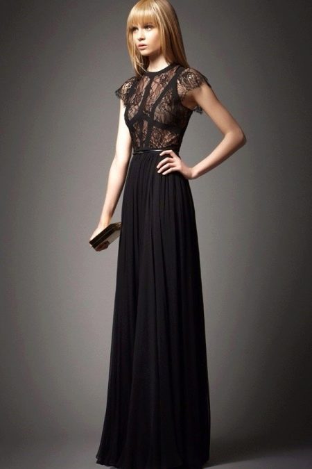 Black evening dress with lace top
