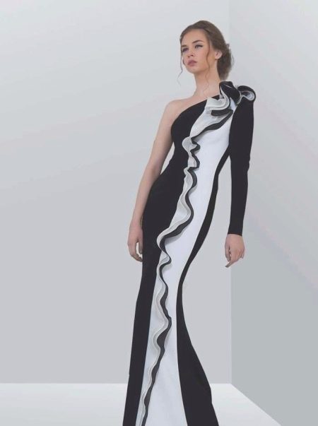 Evening dress black with white insert